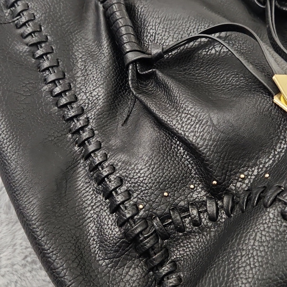 Black Faux Leather Whipstitch Tote Bag Oversized Shoulder Handbag Tassel - Picture 5 of 12